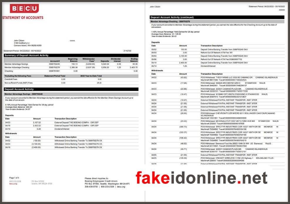 BECU Editable Word Bank Statement